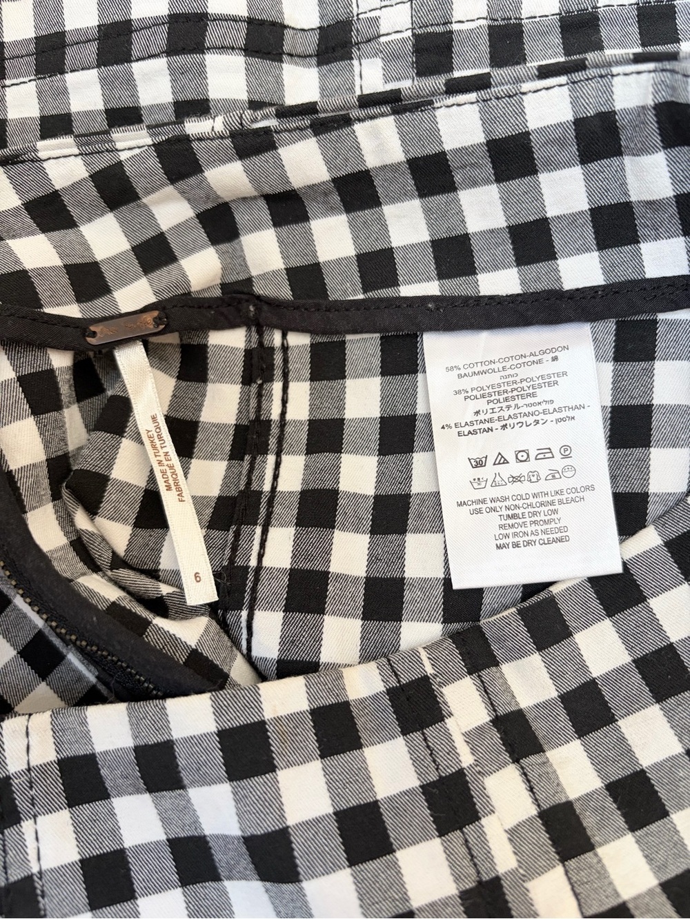 Free People Mini Skirt Gingham Checkered Plaid Bodycon Black White Size Small - Picture 5 of 6